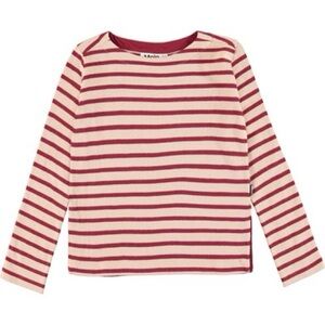 Molo Kids Organic Cotton Long Sleeve Shirt - Burgundy and Cream Stripes